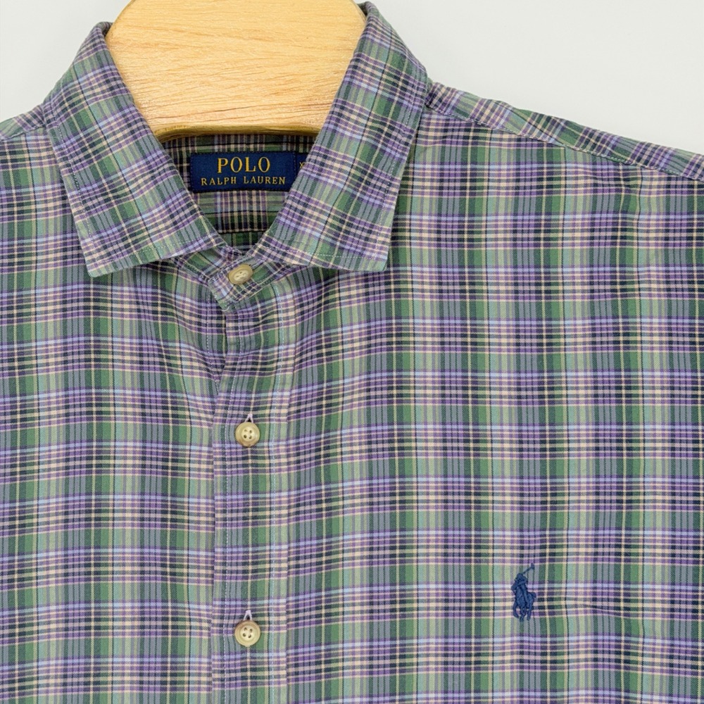 Polo Ralph Lauren Button Down Mens XXL Green Purple Plaid Cotton Classic Pony